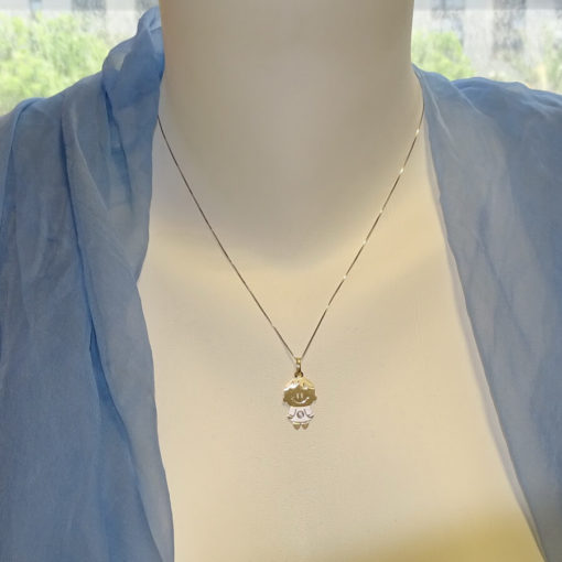 Colgante Niño de Oro Bicolor de 18k con una circonita de la Mejor Calidad y Cadena Veneciana de 45cm - Imagen 2