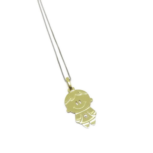 Colgante Niño de Oro Bicolor de 18k con una circonita de la Mejor Calidad y Cadena Veneciana de 45cm - Imagen 4