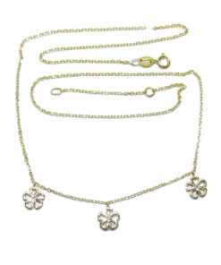 Collar de oro amarillo de 18k y 3 diamantes de 0.05cts con motivos de flor de 5 pétalos de 7mm