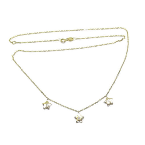 Collar de oro amarillo de 18k y 3 diamantes de 0.05cts con motivos de estrellas de 7mm - Imagen 8