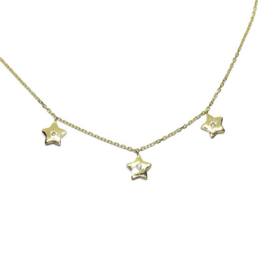 Collar de oro amarillo de 18k y 3 diamantes de 0.05cts con motivos de estrellas de 7mm - Imagen 7