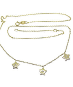 Collar de oro amarillo de 18k y 3 diamantes de 0.05cts con motivos de estrellas de 7mm