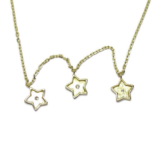 Collar de oro amarillo de 18k y 3 diamantes de 0.05cts con motivos de estrellas de 7mm - Imagen 3