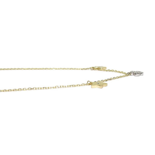 Collar de oro bicolor de 18k y 3 diamantes de 0.05cts con motivo central de flor en oro blanco de 18k y 2 estrellas a los lados de oro amarillo de 18k - Imagen 5