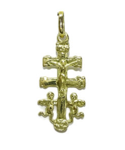 Cruz de Caravaca con Sus 2 emblematicos angelitos Toda de Oro de 18k. 1.35gr de Oro de 18k