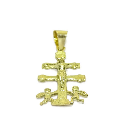 Cruz de Caravaca con 2 angelitos a Sus pies Toda de Oro de 18k. 1.70gr de Oro de 18k - Imagen 3