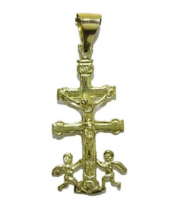 Cruz de Caravaca con 2 angelitos a Sus pies Toda de Oro de 18k. 1.70gr de Oro de 18k