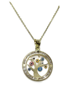 Árbol de la vida de oro amarillo de 18K y ojo que todo lo ve esmalte