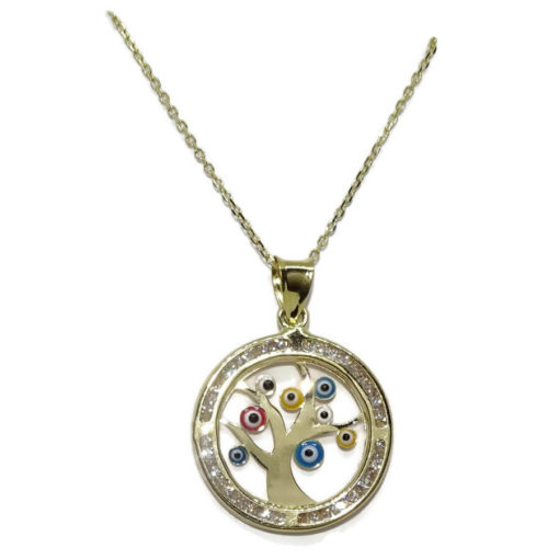 Árbol de la vida de oro amarillo de 18K y ojo que todo lo ve esmalte
