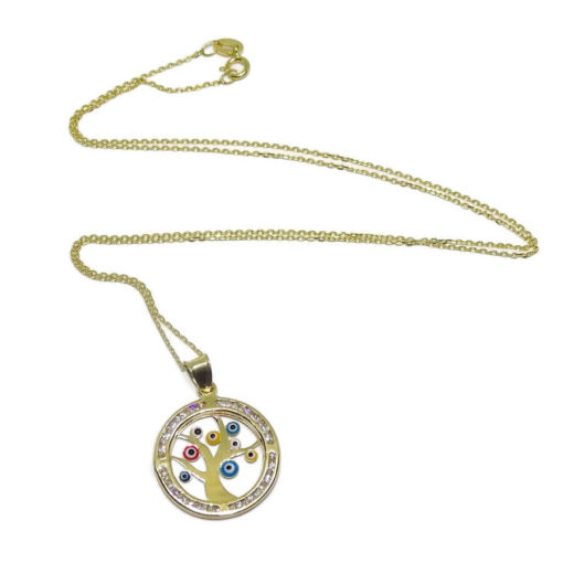 Árbol de la vida de oro amarillo de 18K y ojo que todo lo ve esmalte - Imagen 6