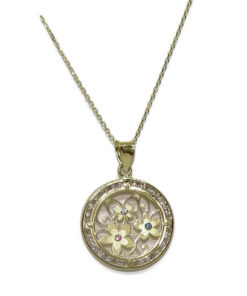colgante flores y mariposa de oro amarillo de 18K