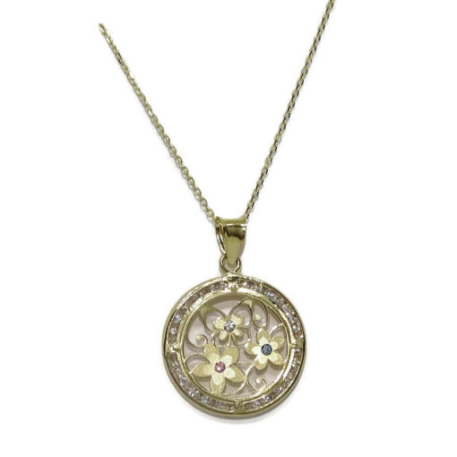 colgante flores y mariposa de oro amarillo de 18K