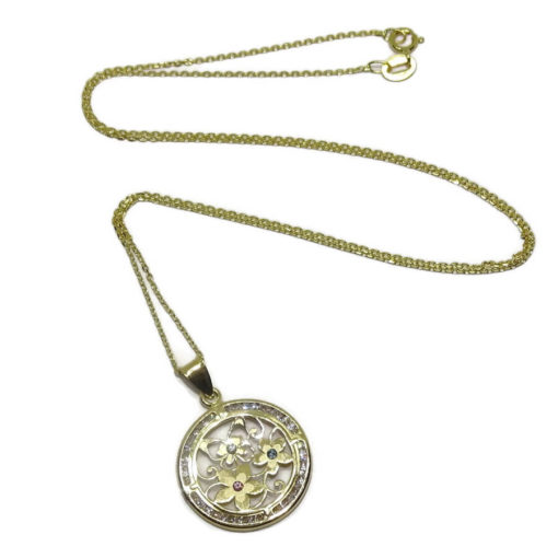 colgante flores y mariposa de oro amarillo de 18K - Imagen 4