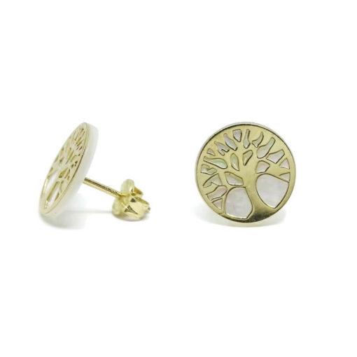 Pendientes árbol de la vida en oro amarillo de 18k con náca - Imagen 4