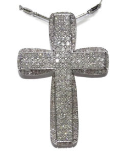 Gran Cruz de Diamantes de 5.21cts montados en Oro Blanco de 18k con Cadena Italiana Maciza