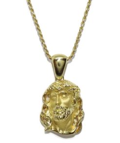 Cara de Cristo pequeña de Oro Amarillo de 18k con cordón salomónico macizo todo oro 18k