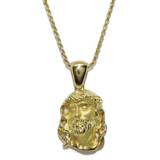 Cara de Cristo pequeña de Oro Amarillo de 18k con cordón salomónico macizo todo oro 18k