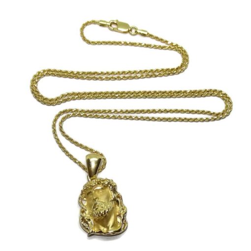 Cara de Cristo pequeña de Oro Amarillo de 18k con cordón salomónico macizo todo oro 18k - Imagen 6