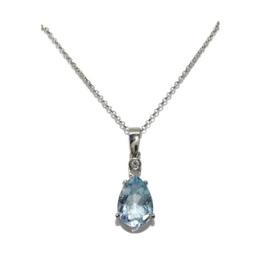 Colgante de Oro Blanco de 18k con Diamante y topacio Azul