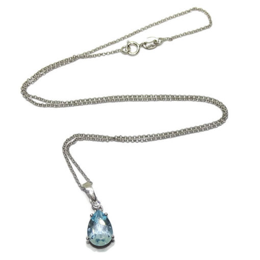 Colgante de Oro Blanco de 18k con Diamante y topacio Azul - Imagen 4