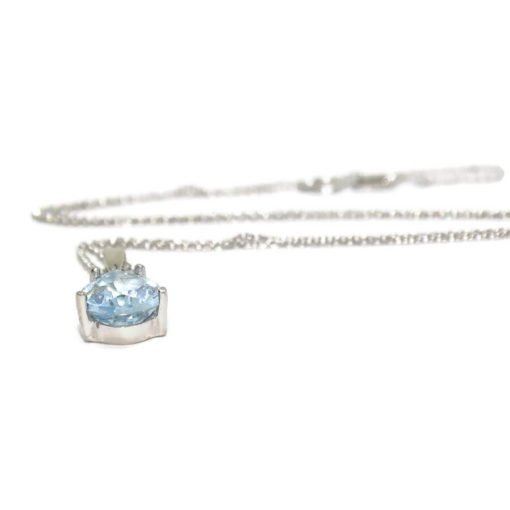 Colgante de Oro Blanco de 18k con Diamante y topacio Azul - Imagen 3