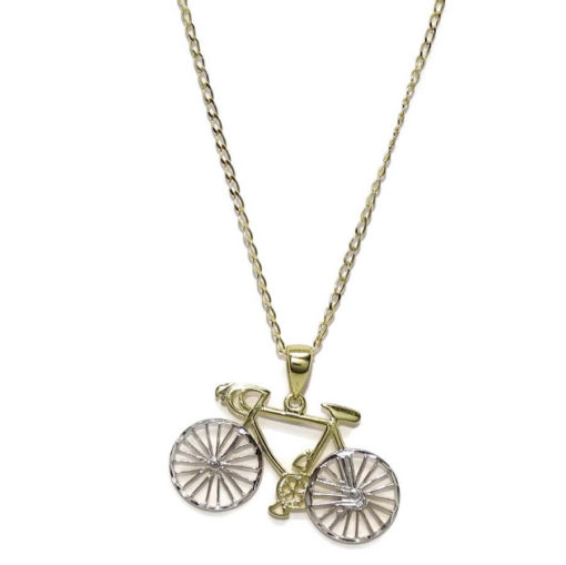 Colgante de bicicleta de oro amarillo y oro blanco