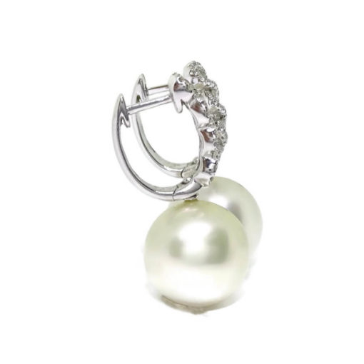 pendientes de oro blanco de 18k con 0.56cts y 2 perlas australianas de 13mm - Imagen 7