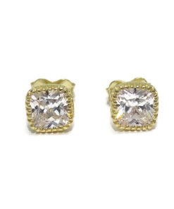 Pendientes cuadrados de oro amarillo de 18k con 2 circonitas. 6x6mm.