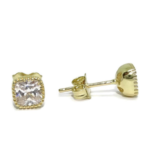Pendientes cuadrados de oro amarillo de 18k con 2 circonitas. 6x6mm. - Imagen 6