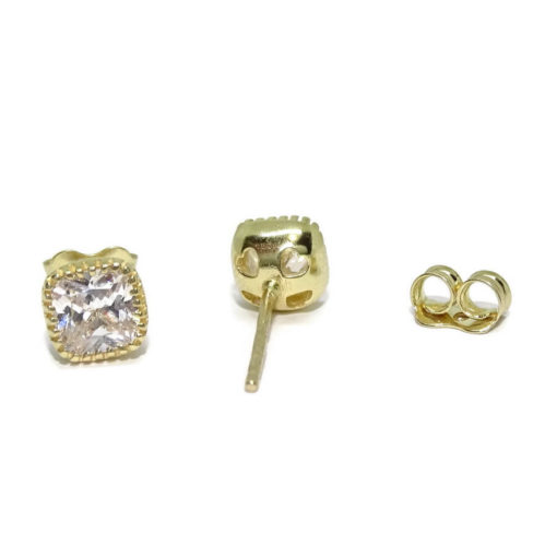 Pendientes cuadrados de oro amarillo de 18k con 2 circonitas. 6x6mm. - Imagen 5