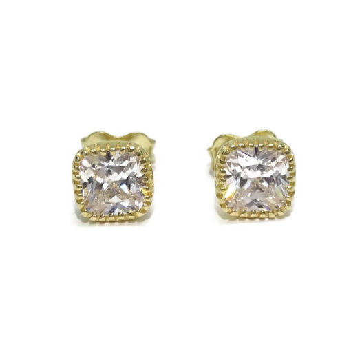Pendientes cuadrados de oro amarillo de 18k con 2 circonitas. 6x6mm.