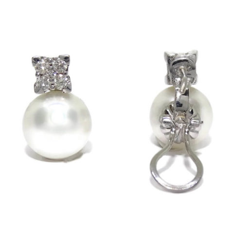 pendientes de oro blanco de 18k con 10 diamantes y 2 perlas australianas de 12mm. - Imagen 4
