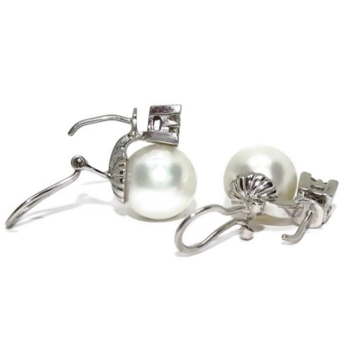 pendientes de oro blanco de 18k con 10 diamantes y 2 perlas australianas de 12mm. - Imagen 3