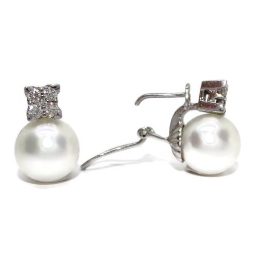 pendientes de oro blanco de 18k con 10 diamantes y 2 perlas australianas de 12mm. - Imagen 6