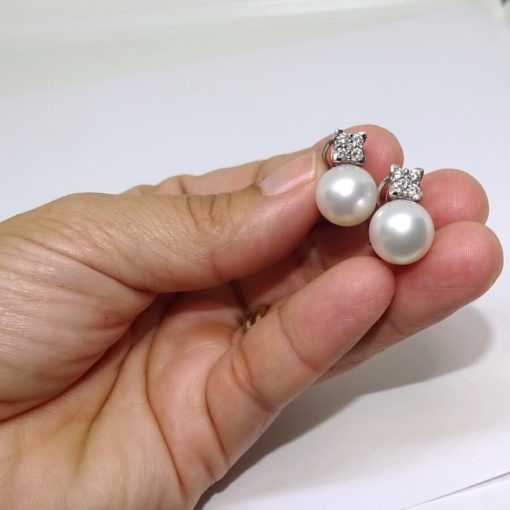 pendientes de oro blanco de 18k con 10 diamantes y 2 perlas australianas de 12mm. - Imagen 5