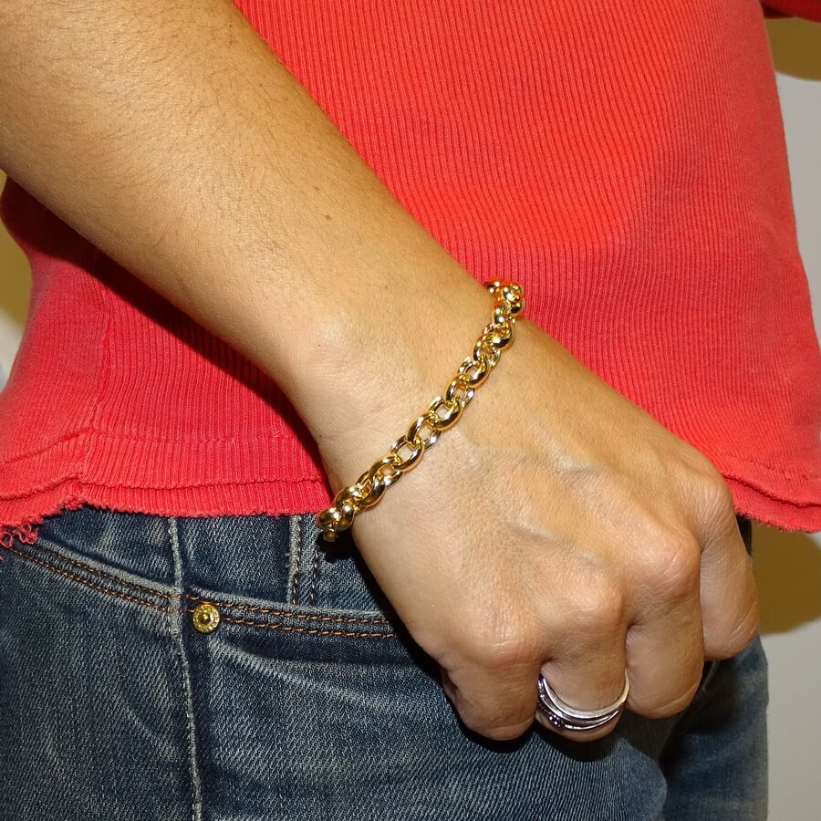 Pulsera Rolo Oro 18k Hombre y Mujer 21 cm | Cadena 7 mm Elegante - Imagen 2