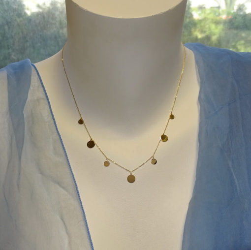 Collar de Oro Amarillo con Cadena Forzada y 7 círculos de Oro de 5 y 7mm - Imagen 2