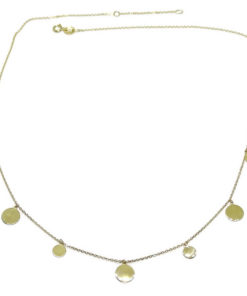 Collar de Oro Amarillo con Cadena Forzada y 7 círculos de Oro de 5 y 7mm