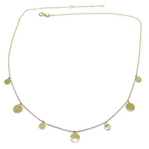Collar de Oro Amarillo con Cadena Forzada y 7 círculos de Oro de 5 y 7mm