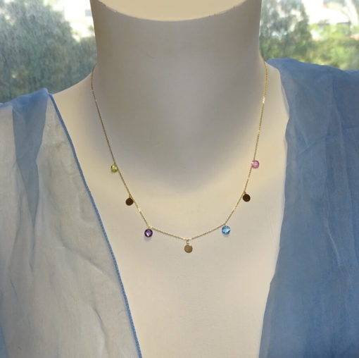 Collar de Oro Amarillo de 18k con círculos de Oro de 5mm y circonitas de Color - Imagen 2