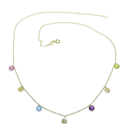 Collar de Oro Amarillo de 18k con círculos de Oro de 5mm y circonitas de Color