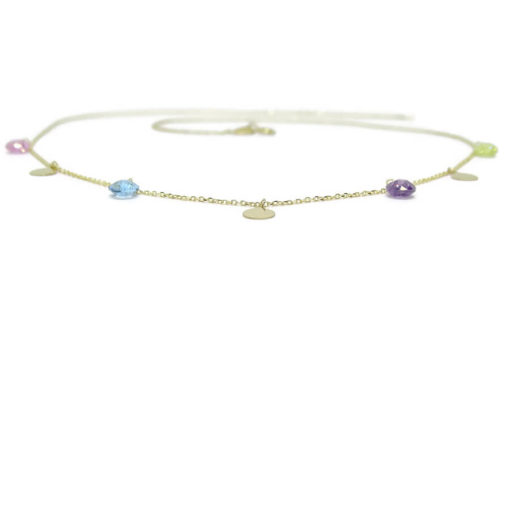 Collar de Oro Amarillo de 18k con círculos de Oro de 5mm y circonitas de Color - Imagen 5