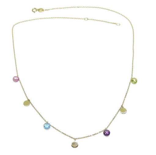 Collar de Oro Amarillo de 18k con círculos de Oro de 5mm y circonitas de Color - Imagen 4