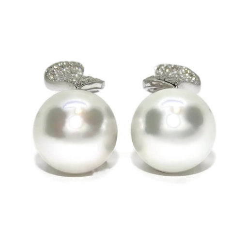 pendientes de oro blanco 0.61cts de diamantes y 2 perlas australianas de 11mm - Imagen 4