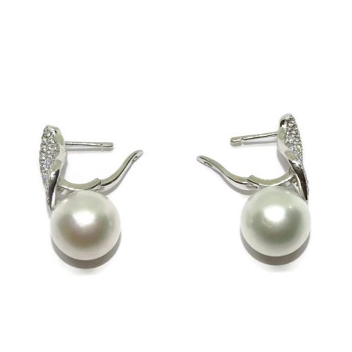 pendientes de oro blanco 0.61cts de diamantes y 2 perlas australianas de 11mm - Imagen 5