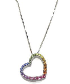 Colgante corazon Oro Blanco de 18k y 0.92cts zafiros de color