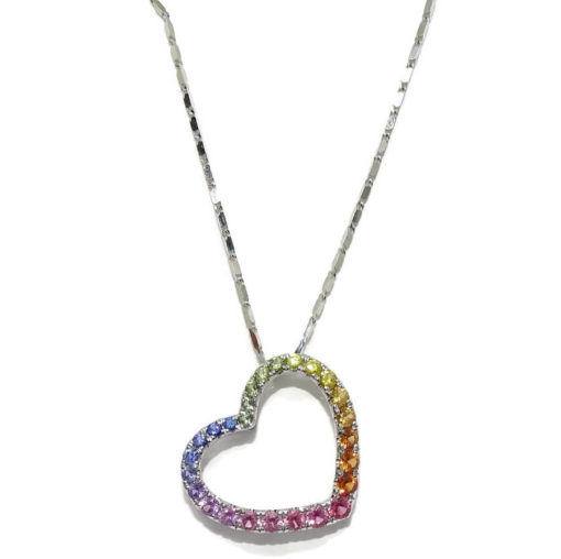 Colgante corazon Oro Blanco de 18k y 0.92cts zafiros de color