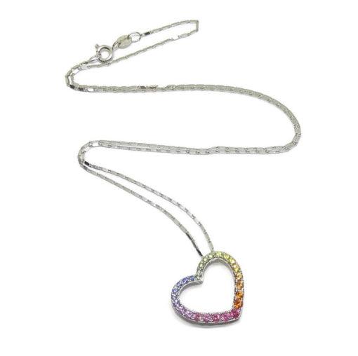 Colgante corazon Oro Blanco de 18k y 0.92cts zafiros de color - Imagen 6