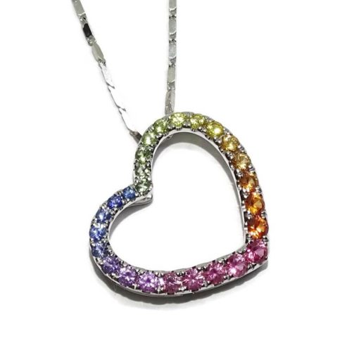 Colgante corazon Oro Blanco de 18k y 0.92cts zafiros de color - Imagen 3