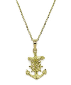 cruz marinera de oro amarillo de 18k con el cuerpo de Cristo y cadena forzada